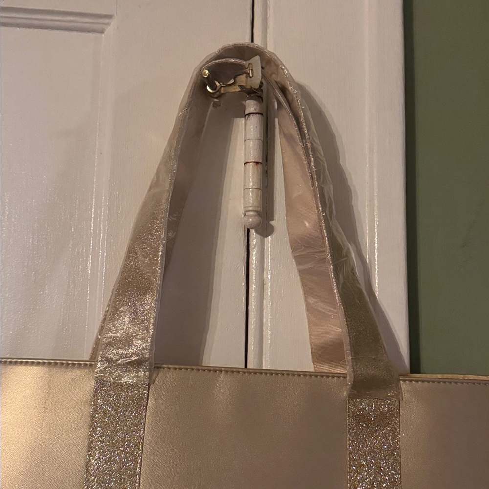 Jimmy Choo Parfums Gold Glitter Tote Bag W Sparkling Straps & Sleek Finish NWT - Picture 4 of 11